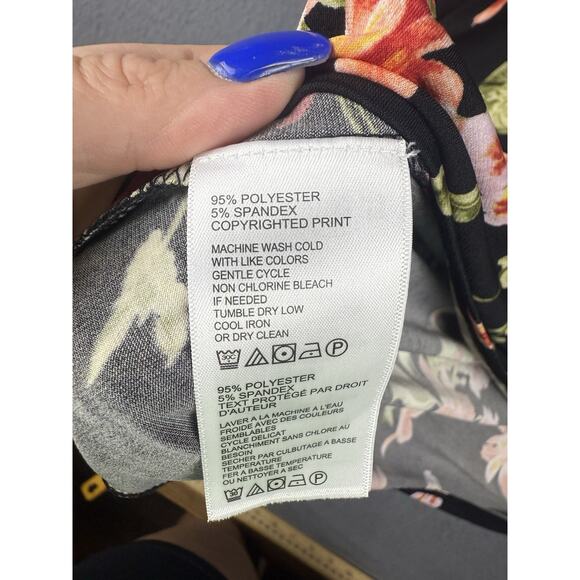 TOMMY BAHAMA Black Floral STRETCH Uneven Hem Dress Size MEDIUM - Picture 4 of 6